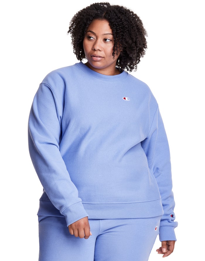 Champion Womens Sweatshirt NZ - Plus Reverse Weave Crew Blue ( 8607-WUAXV )